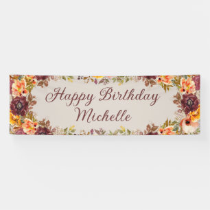 Bourgogne Rust Oranje Floral Happy Birthday Banner