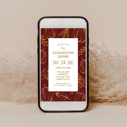 Bourgogne Rustic Gold Pattern Thanksgiving Diner Kaart