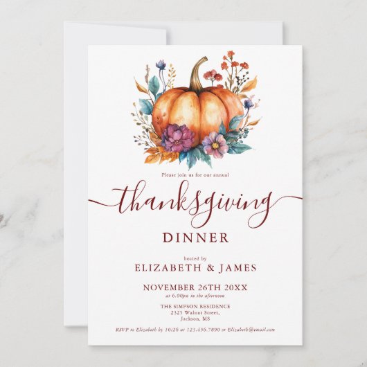 Bourgogne Rustic Herfst Pumpkin Thanksgiving Party Kaart (Voorkant)