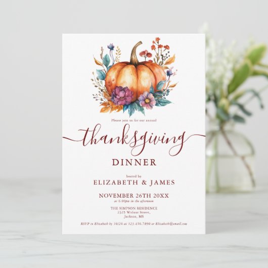 Bourgogne Rustic Herfst Pumpkin Thanksgiving Party Kaart (Staand voorkant)