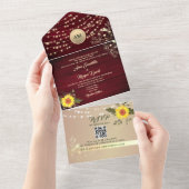 Bourgogne Rustic String Lights Zonnebloem Huwelijk All In One Uitnodiging (Afscheurbaar)