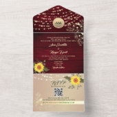 Bourgogne Rustic String Lights Zonnebloem Huwelijk All In One Uitnodiging (Binnen)