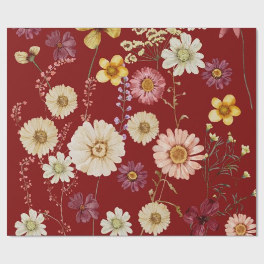 Bourgogne Rustic Wildflower Wrapping Paper Cadeaupapier (Vlak)