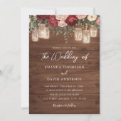 Bourgogne Rustiek Hout Bloemen Lichten Huwelijk Kaart (Voorkant)