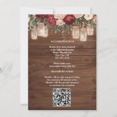 Bourgogne Rustiek Hout Bloemen Lichten Huwelijk Kaart (Achterkant)