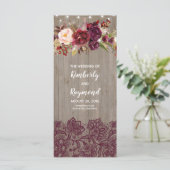 Bourgogne Rustieke Bloemen Trouwprogramma's Programmakaart (Staand voorkant)