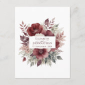 Bourgogne rustieke bloemen Waterverf bruiloft deta Informatiekaartje (Achterkant)