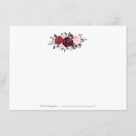 Bourgogne rustieke boho bloemen bruiloft receptie informatiekaartje (Achterkant)