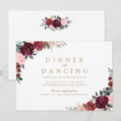 Bourgogne rustieke boho bloemen bruiloft receptie informatiekaartje (Voorkant / Achterkant)