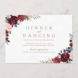 Bourgogne rustieke boho bloemen bruiloft receptie informatiekaartje