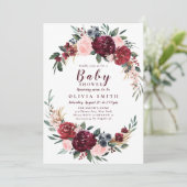 Bourgogne rustieke boho floral baby shower kaart (Staand voorkant)