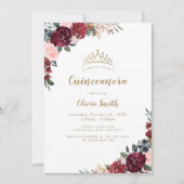 Bourgogne rustieke boho floral Quinceanera Kaart (Voorkant)