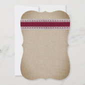 Bourgogne Rustieke Country Burlap Lace Wedding Kaart (Achterkant)