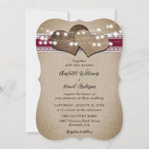 Bourgogne Rustieke Country Burlap Lace Wedding Kaart