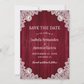 Bourgogne Rustieke Country Wood Lace Trouwfoto Save The Date (Achterkant)
