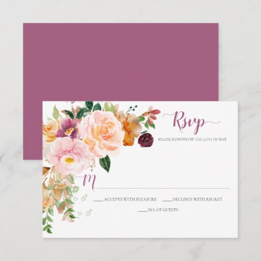 Bourgogne Saffraan Blush Mauve Rustieke Hoek Boeke RSVP Kaartje (Voorkant / Achterkant)