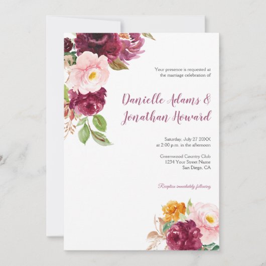 Bourgogne Saffraan Geel Mauve Rustieke Bruiloft | Kaart (Voorkant)