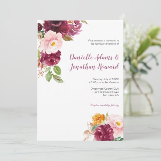 Bourgogne Saffraan Geel Mauve Rustieke Bruiloft | Kaart (Staand voorkant)