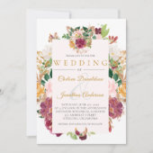 Bourgogne, Saffraan, Roze Waterverf Bloemen Lijst Kaart (Voorkant)