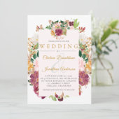 Bourgogne, Saffraan, Roze Waterverf Bloemen Lijst Kaart (Staand voorkant)