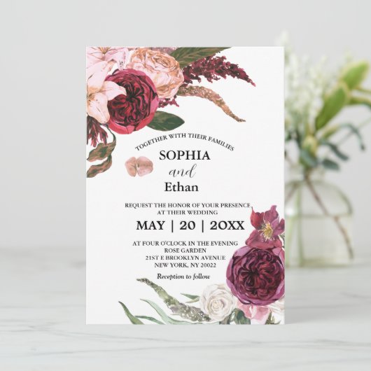 Bourgogne Sangria bruiloft uitnodigingen (Staand voorkant)