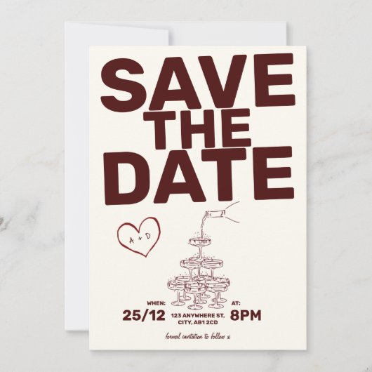 Bourgogne Save the Date Illustration Invitation Kaart (Voorkant)