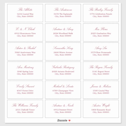 Bourgogne Script 18 Gast Adresetiketten Sticker (Vel)