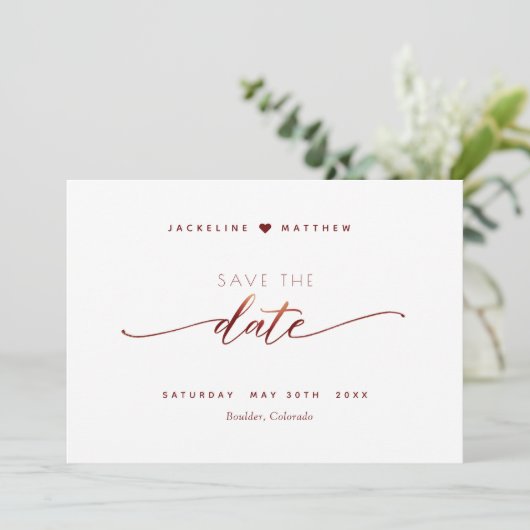 Bourgogne Script Eenvoudige Stamp Wedding Save the Save The Date (Staand voorkant)