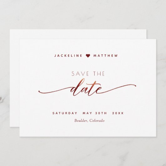 Bourgogne Script Eenvoudige Stamp Wedding Save the Save The Date (Voorkant / Achterkant)