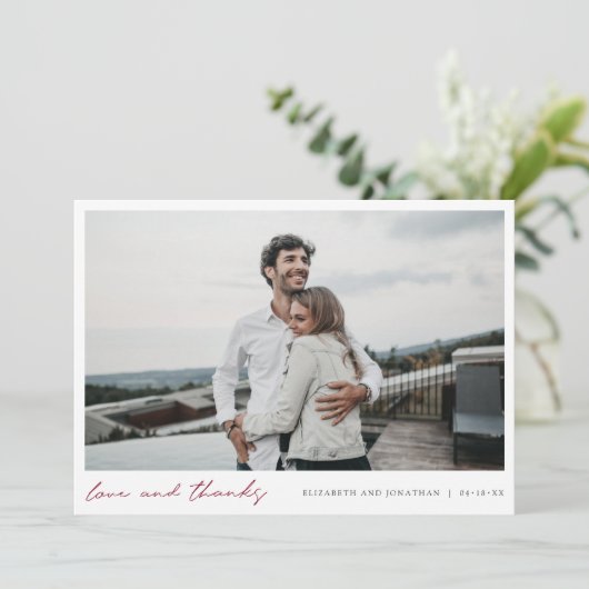 Bourgogne Script Foto Liefde en Bedankt bruiloft (Staand voorkant)