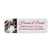 Bourgogne Script Foto Wedding Retouradres Etiket (Voorkant)