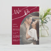 Bourgogne Script QR foto bruiloft uitnodiging (Staand voorkant)