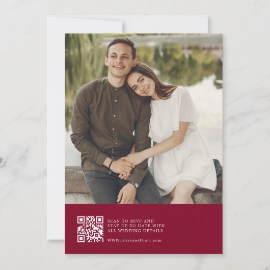 Bourgogne Script QR foto bruiloft uitnodiging (Achterkant)