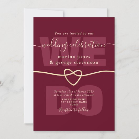 Bourgogne Script Wedding Receptie Uitnodigen Kaart (Voorkant)