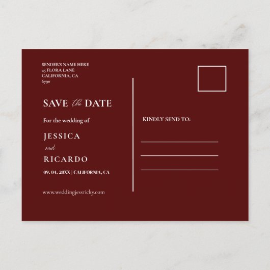 Bourgogne Script Wedding Save the Date Foto Briefkaart (Achterkant)