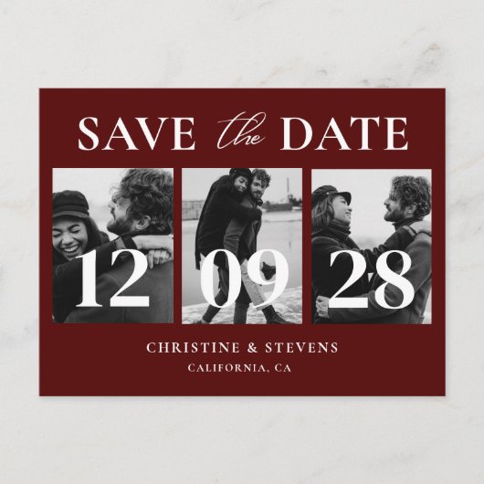 Bourgogne Script Wedding Save the Date Foto Briefkaart (Voorkant)