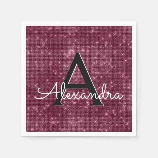 Bourgogne Shimmer & Sparkle Monogram Verjaardag Servet (Voorkant)