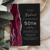 Bourgogne Silver Agate Dark 50th Birthday Party Kaart