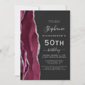 Bourgogne Silver Agate Dark 50th Birthday Party Kaart (Voorkant)