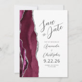 Bourgogne Silver Agate Script Save the Date Aankondiging (Voorkant)