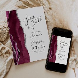 Bourgogne Silver Agate Script Save the Date Aankondiging