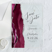 Bourgogne Silver Agate Script Save the Date Acryl Uitnodigingen