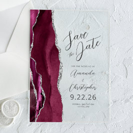 Bourgogne Silver Agate Script Save the Date Acryl Uitnodigingen