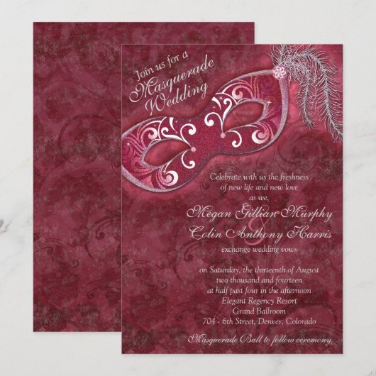  Bourgogne Silver Masquerade Ball Weddenschap Kaart (Voorkant / Achterkant)