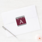Bourgogne Silver Sparkle Glitter Monogram Vierkante Sticker (Envelop)