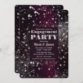 Bourgogne Silver Sparkling Lights Glam Verloving Kaart (Voorkant / Achterkant)