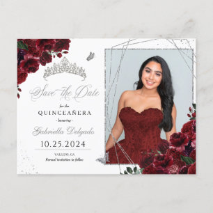 Bourgogne & Silver Tiara Quinceañera Foto Briefkaa Briefkaart