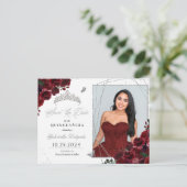 Bourgogne & Silver Tiara Quinceañera Foto Briefkaa Briefkaart (Staand voorkant)