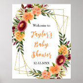 Bourgogne Sinaasappel Bloemen Baby shower Welkomst Poster (Voorkant)