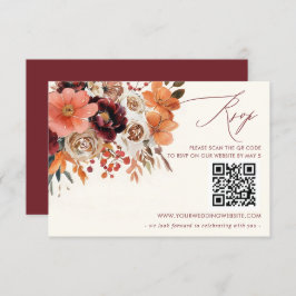 Bourgogne Sinaasappel Bloemen Fall Wedding QR CODE RSVP Kaartje